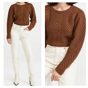 NWT Paige “Elizabeth” Cable Knit Wool Blend Sweater  in burnt amber cognac - S